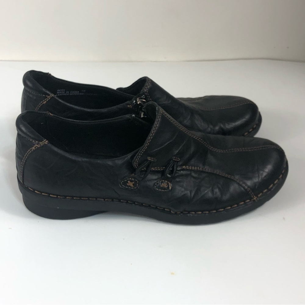 Clarks Bendables 84151 Black Leather Slip On Zip Loafer Shoes Size 8M